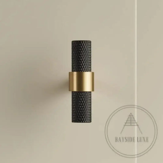 Cabinet Knobs & Handles 50 x 34mm T Bar / Black and Satin Brass / Solid Brass Bayside Luxe - Mount Eliza Black and Satin Brass Knurled T Bar Handle