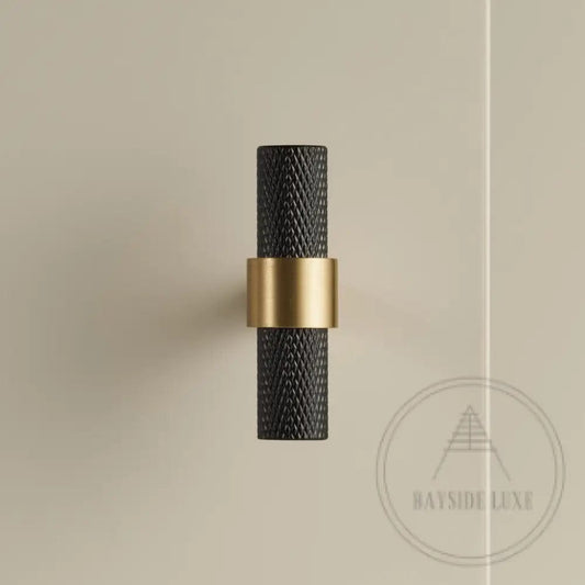 Cabinet Knobs & Handles 50 x 34mm T Bar / Black and Satin Brass / Solid Brass Bayside Luxe - Mount Eliza Black and Satin Brass Knurled T Bar Handle