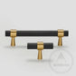 Cabinet Knobs & Handles 50 x 34mm T Bar / Black and Satin Brass / Solid Brass Bayside Luxe - Mount Eliza Black and Satin Brass Knurled T Bar Handle