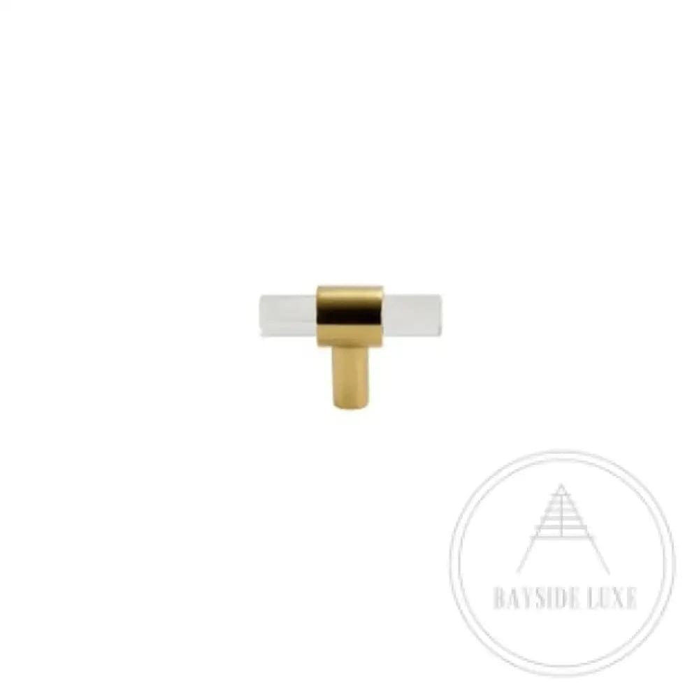 Cabinet Knobs & Handles 50 x 35mm T Bar / Polished Gold / Acrylic and Brass Bayside Luxe - Acrylic T Bar Cabinetry Handles