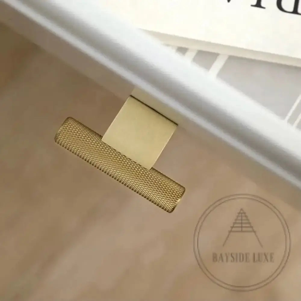 Cabinet Knobs & Handles 54 x 31mm T Bar / Satin Brass / Solid Brass Bayside Luxe - Camberwell Knurled Satin Brass T Bar handle