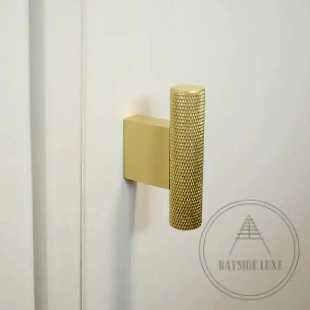 Cabinet Knobs & Handles 54 x 31mm T Bar / Satin Brass / Solid Brass Bayside Luxe - Camberwell Knurled Satin Brass T Bar handle
