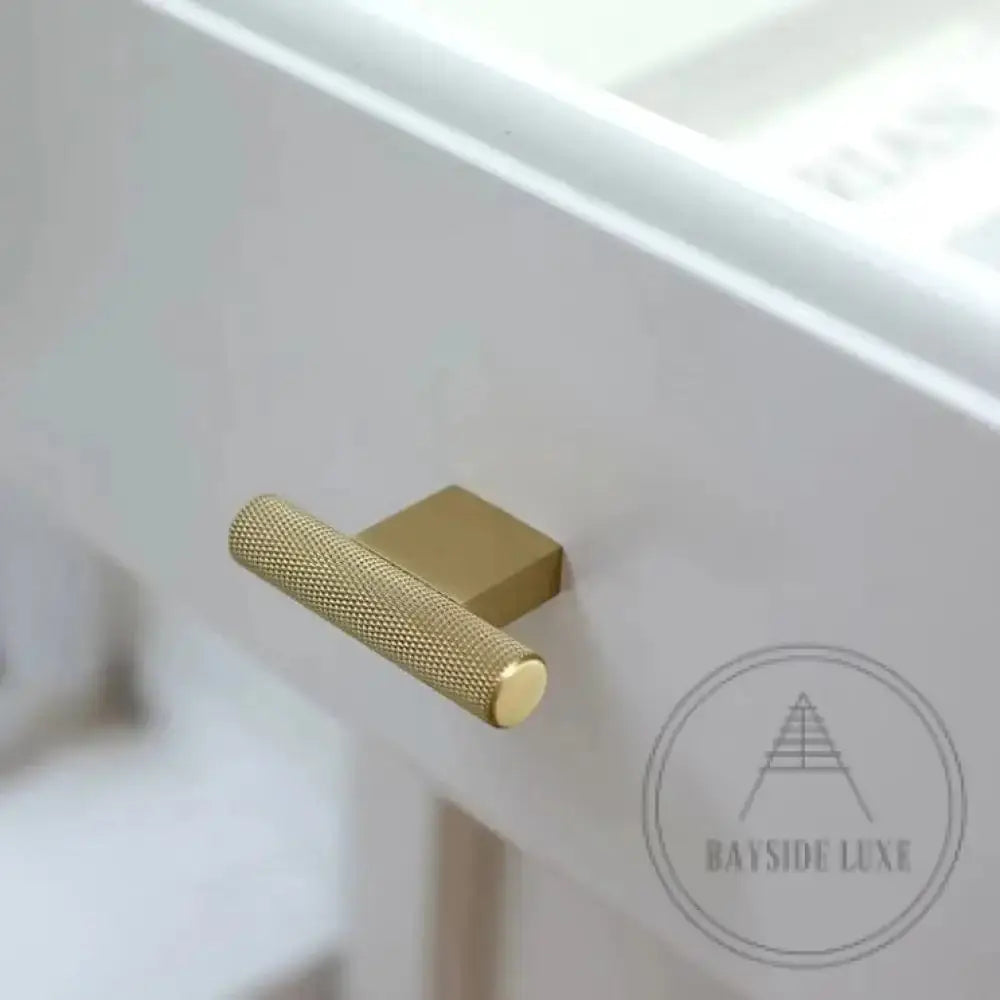 Cabinet Knobs & Handles 54 x 31mm T Bar / Satin Brass / Solid Brass Bayside Luxe - Camberwell Knurled Satin Brass T Bar handle