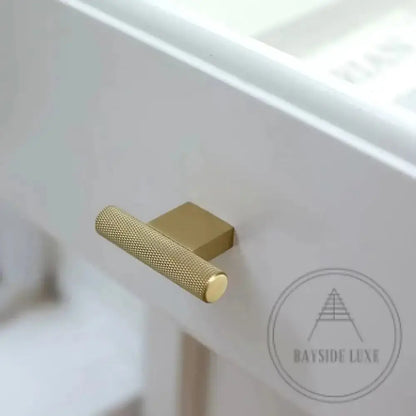 Cabinet Knobs & Handles 54 x 31mm T Bar / Satin Brass / Solid Brass Bayside Luxe - Camberwell Knurled Satin Brass T Bar handle