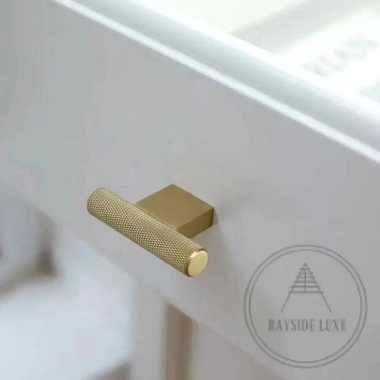 Cabinet Knobs & Handles 54 x 31mm T Bar / Satin Brass / Solid Brass Bayside Luxe - Camberwell Knurled Satin Brass T Bar handle