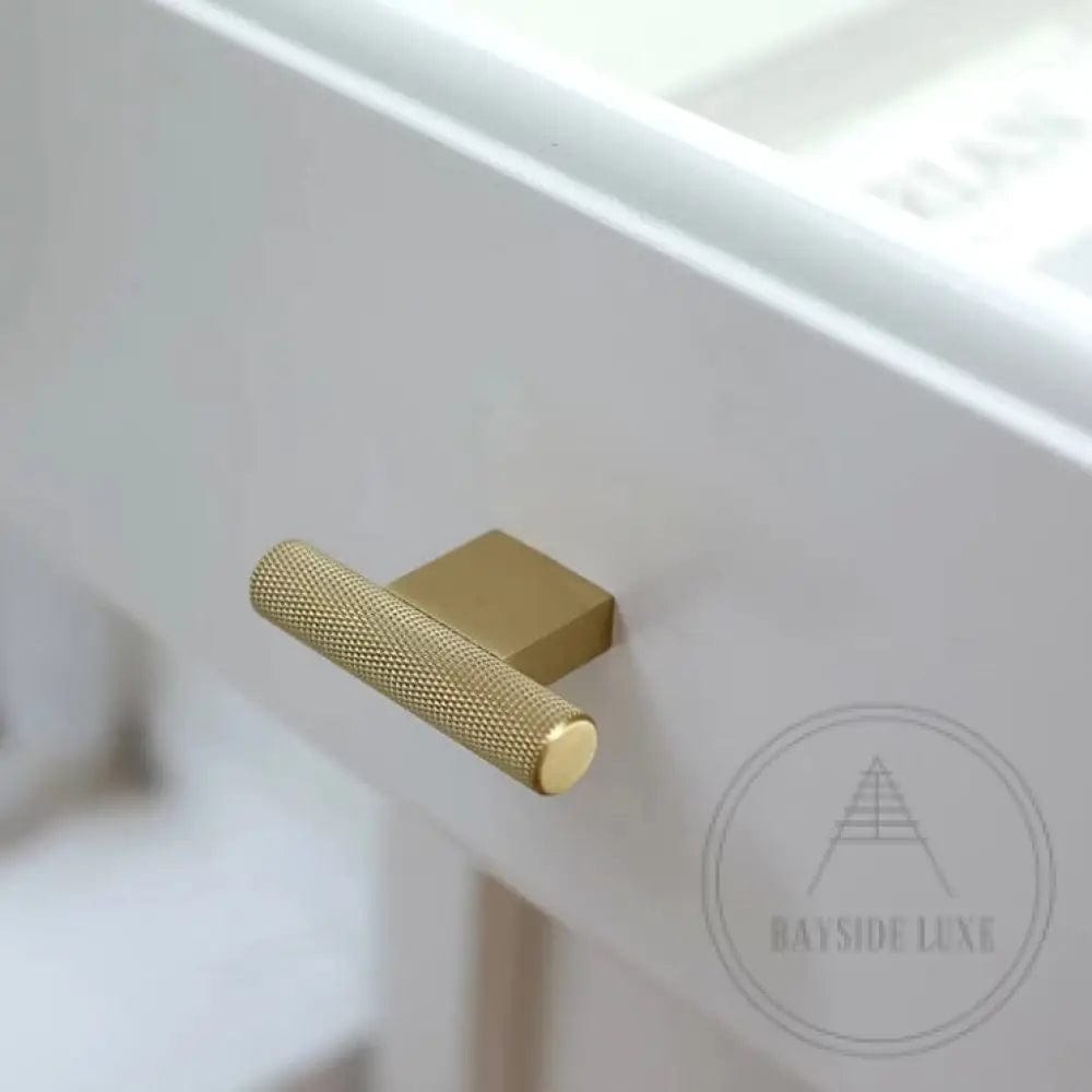 Cabinet Knobs & Handles 54 x 31mm T Bar / Satin Brass / Solid Brass Bayside Luxe - Camberwell Knurled Satin Brass T Bar handle