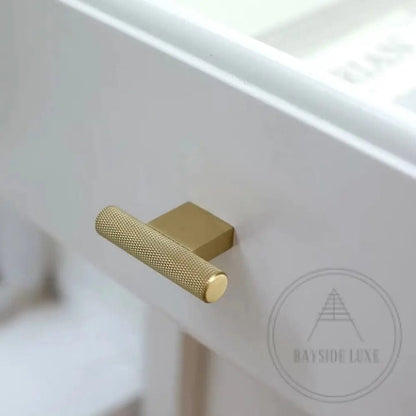 Cabinet Knobs & Handles 54 x 31mm T Bar / Satin Brass / Solid Brass Bayside Luxe - Camberwell Knurled Satin Brass T Bar handle