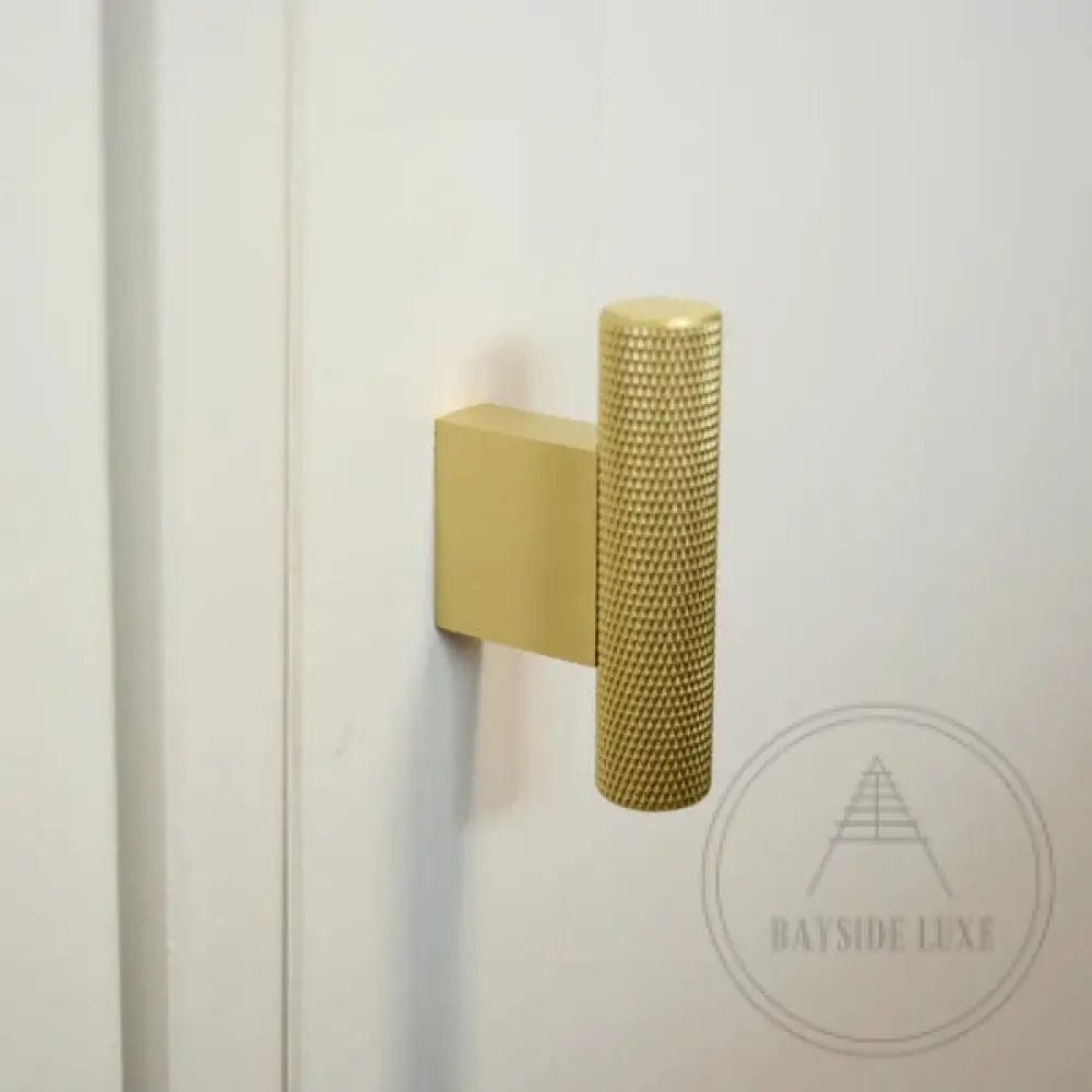 Cabinet Knobs & Handles 54 x 31mm T Bar / Satin Brass / Solid Brass Bayside Luxe - Camberwell Knurled Satin Brass T Bar handle