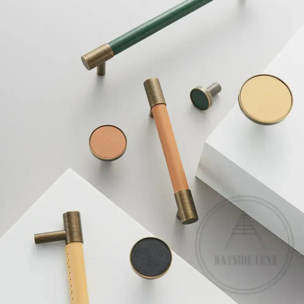 Cabinet Knobs & Handles Bayside Luxe - Flemington Leather Bound Antique Brass Cabinetry Handles