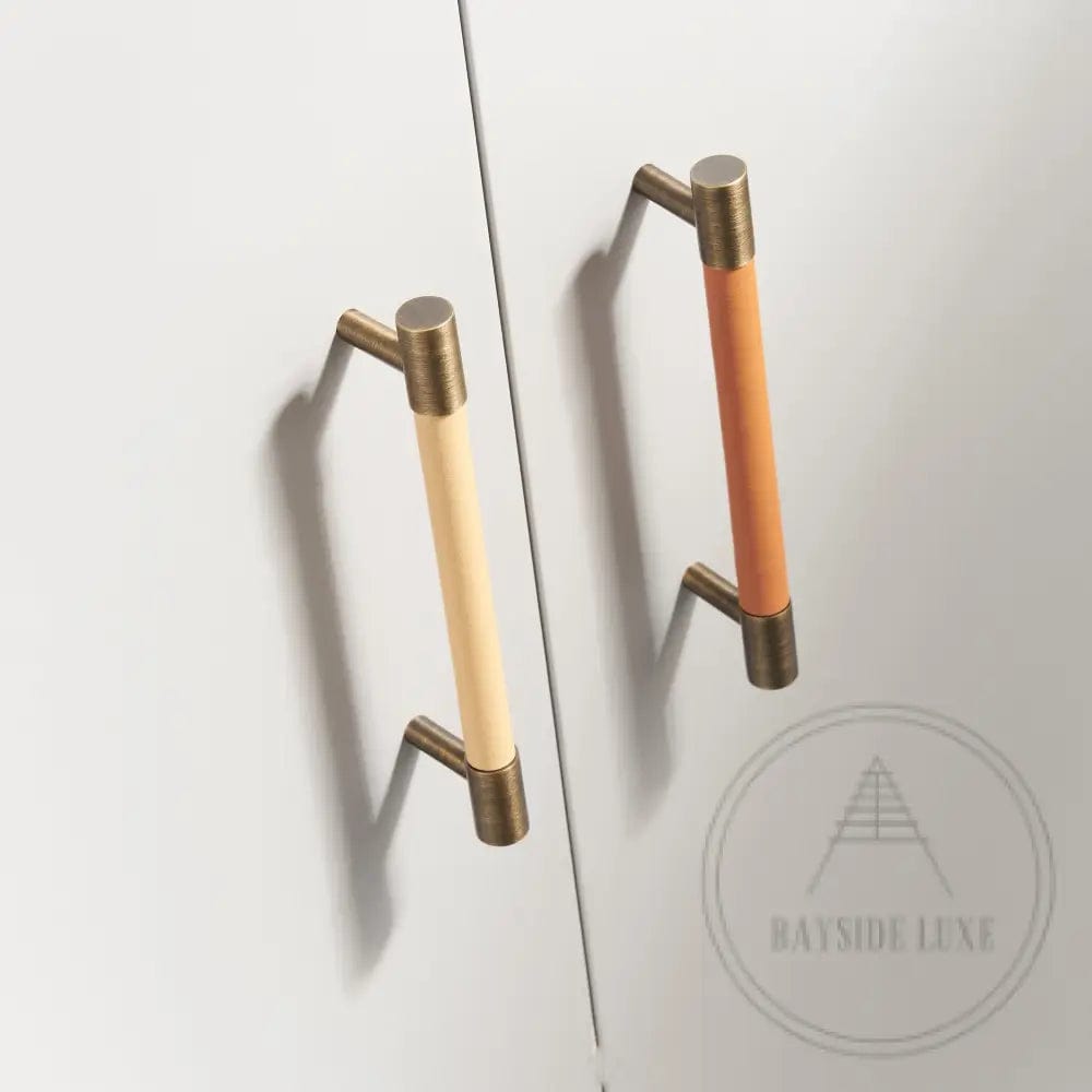 Cabinet Knobs & Handles Bayside Luxe - Flemington Leather Bound Antique Brass Cabinetry Handles