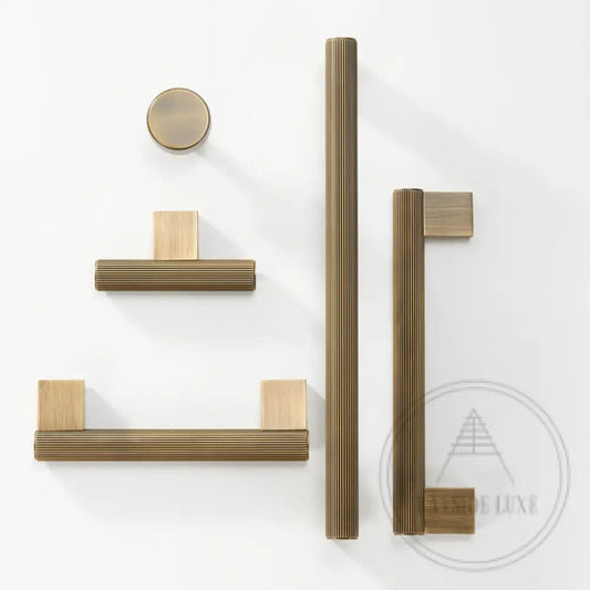 Cabinet Knobs & Handles Bayside Luxe - Kooyong Linear Knurled Antique Brass Cabinetry Handles