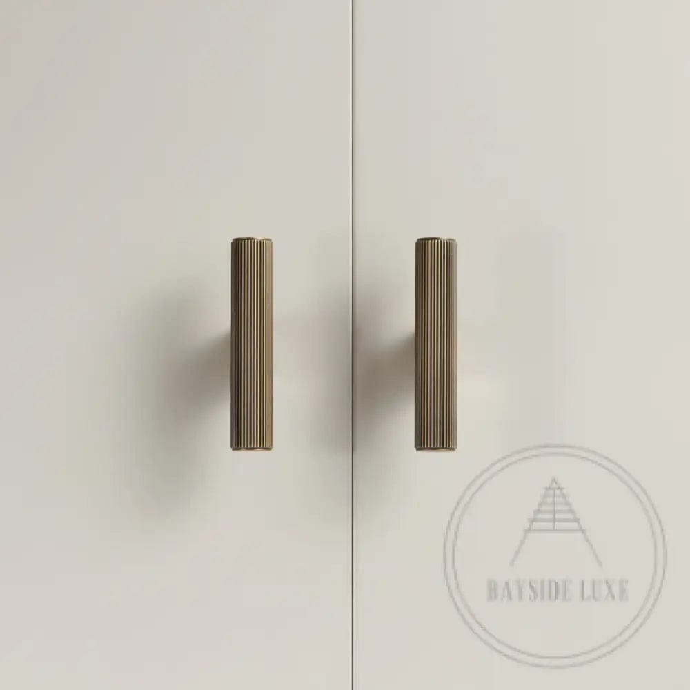 Cabinet Knobs & Handles Bayside Luxe - Kooyong Linear Knurled Antique Brass Cabinetry Handles