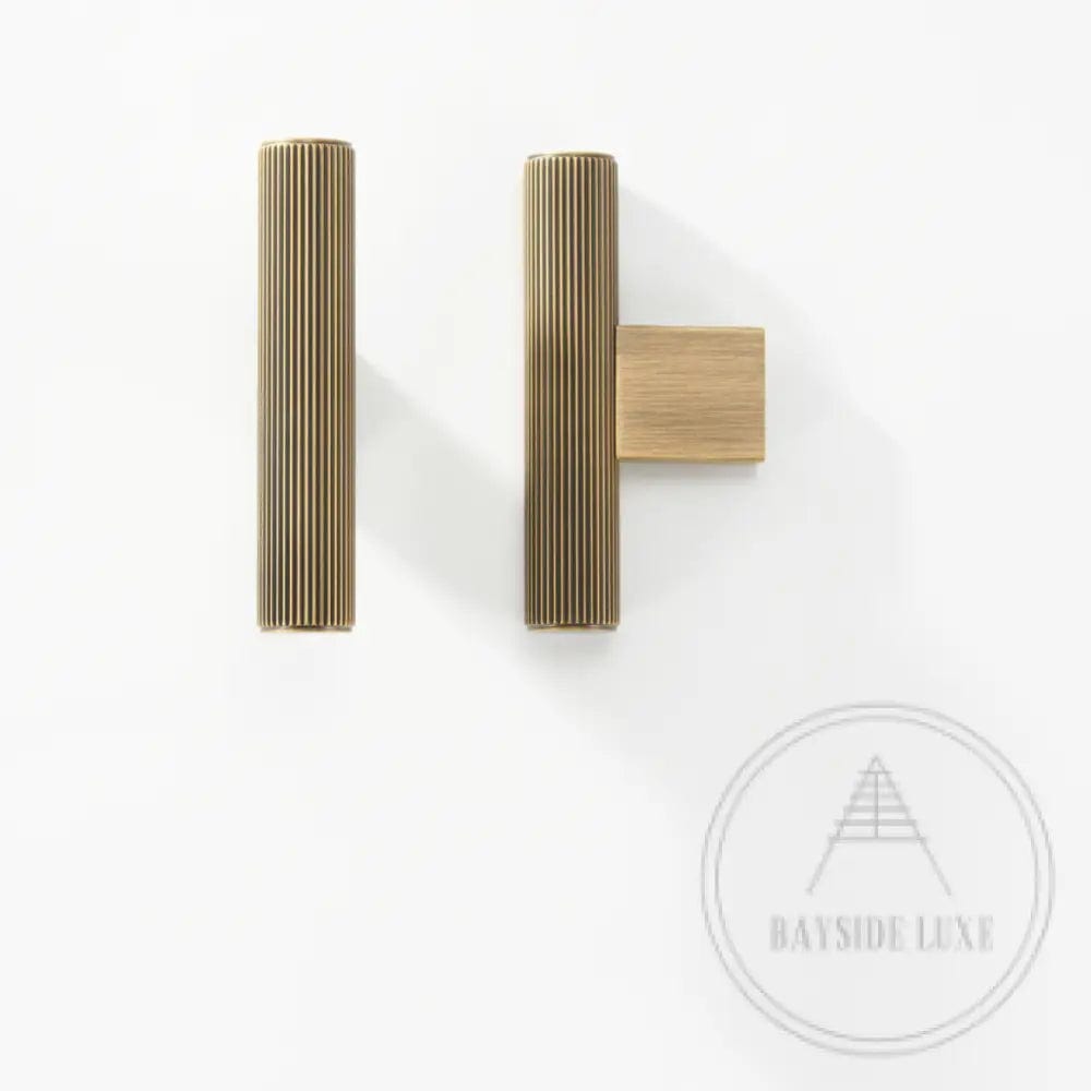 Cabinet Knobs & Handles Bayside Luxe - Kooyong Linear Knurled Antique Brass Cabinetry Handles