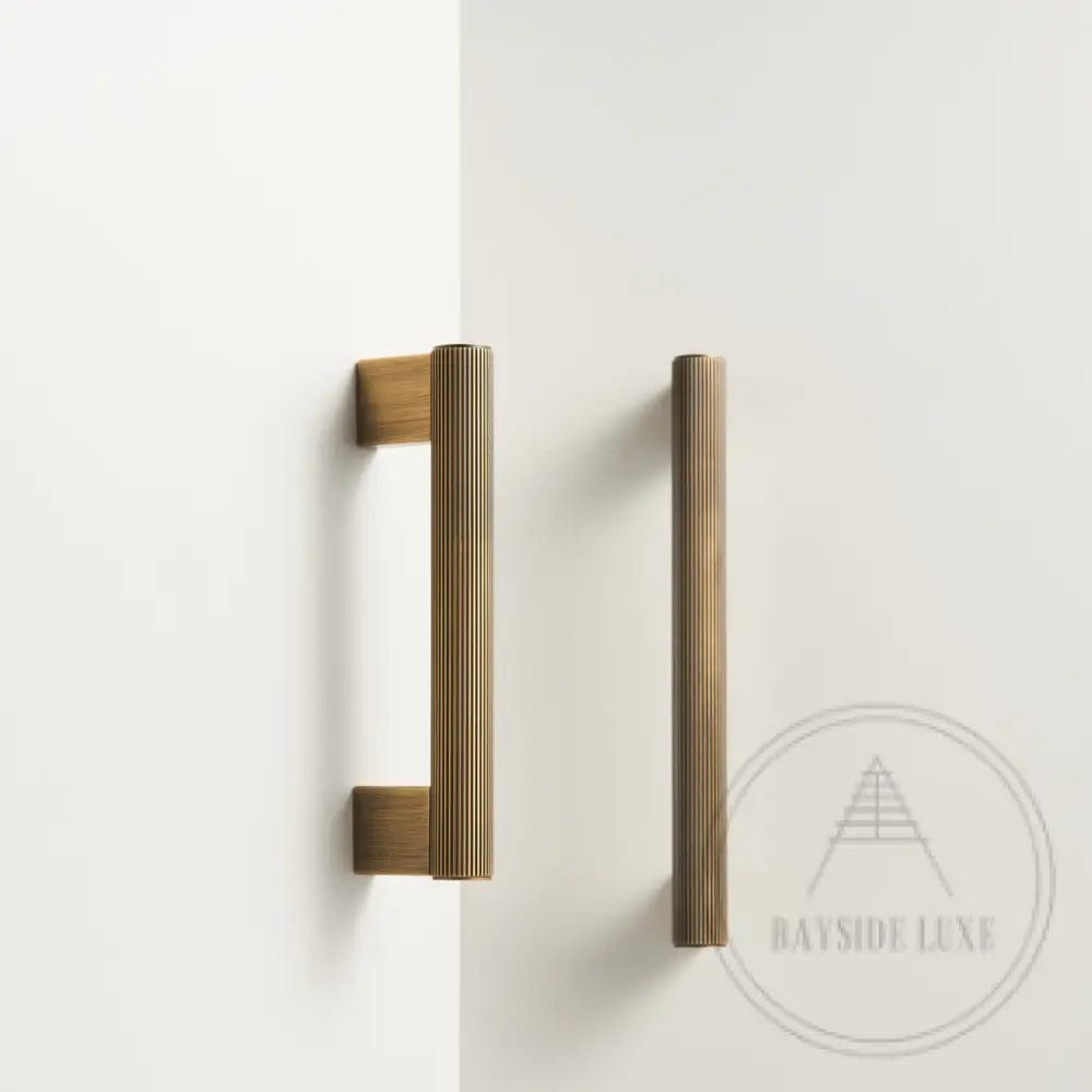 Cabinet Knobs & Handles Bayside Luxe - Kooyong Linear Knurled Antique Brass Cabinetry Handles