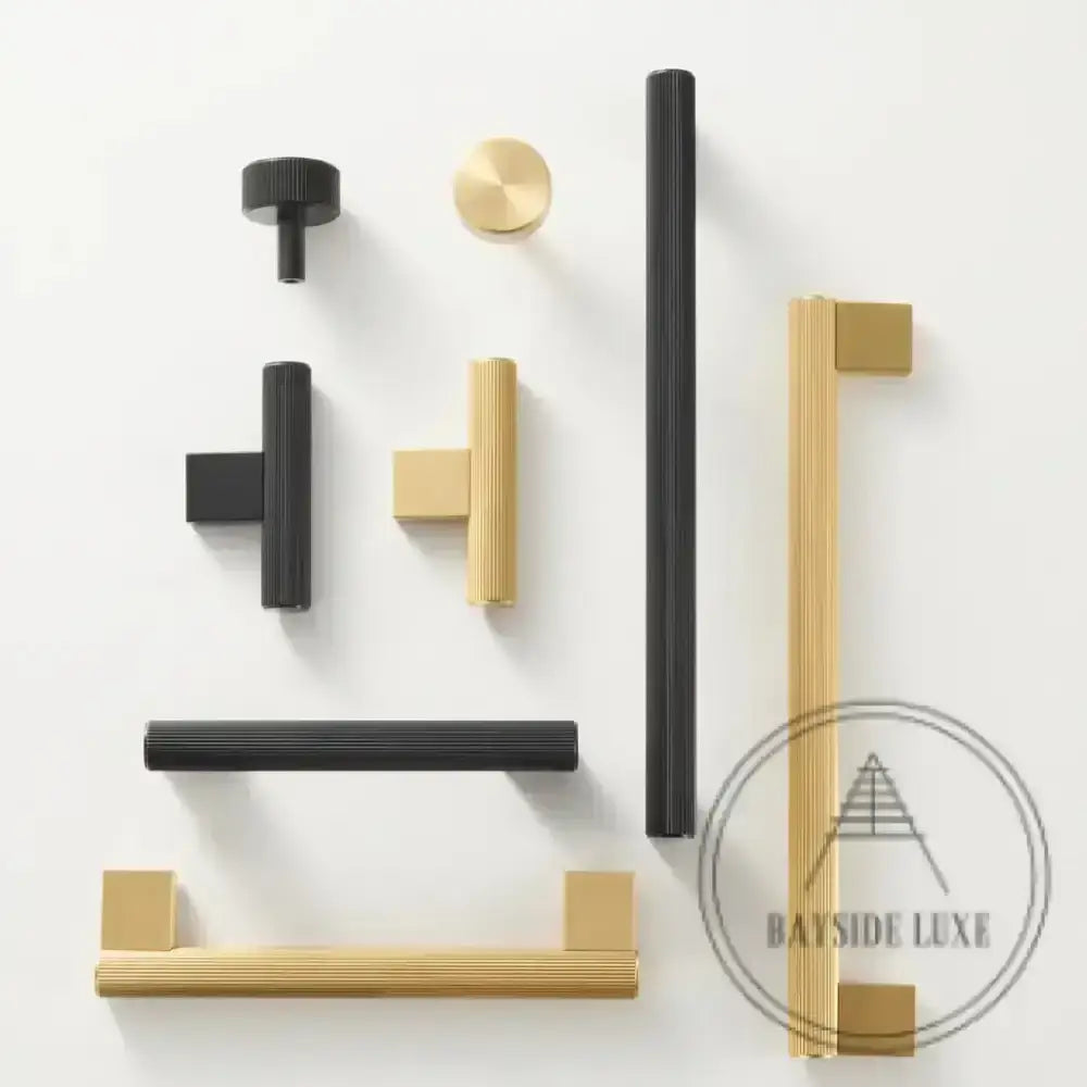 Cabinet Knobs & Handles Bayside Luxe - Kooyong Linear Knurled Black Brass Cabinetry Handles