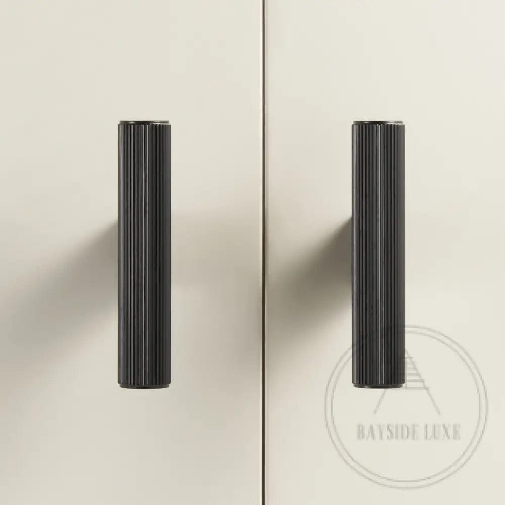 Cabinet Knobs & Handles Bayside Luxe - Kooyong Linear Knurled Black Brass Cabinetry Handles