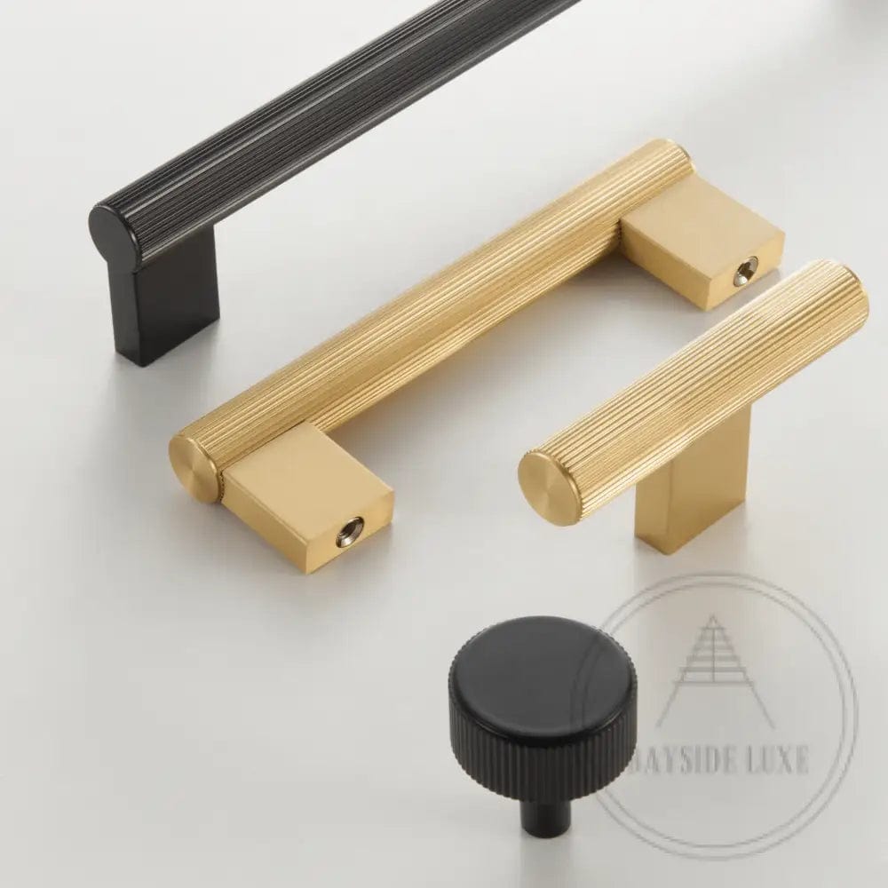 Cabinet Knobs & Handles Bayside Luxe - Kooyong Linear Knurled Black Brass Cabinetry Handles