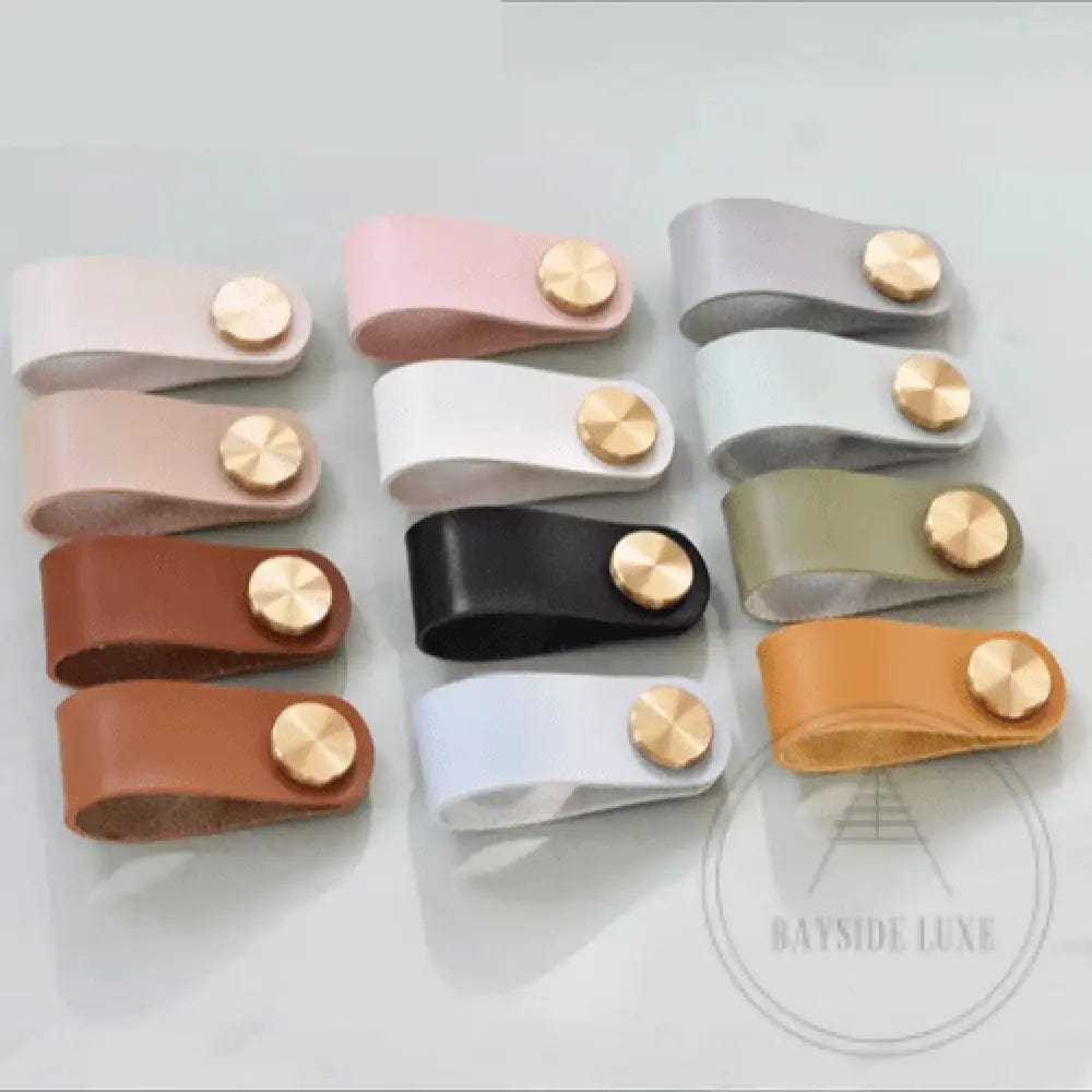 Cabinet Knobs & Handles Bayside Luxe - Leather flat gold stud pulls