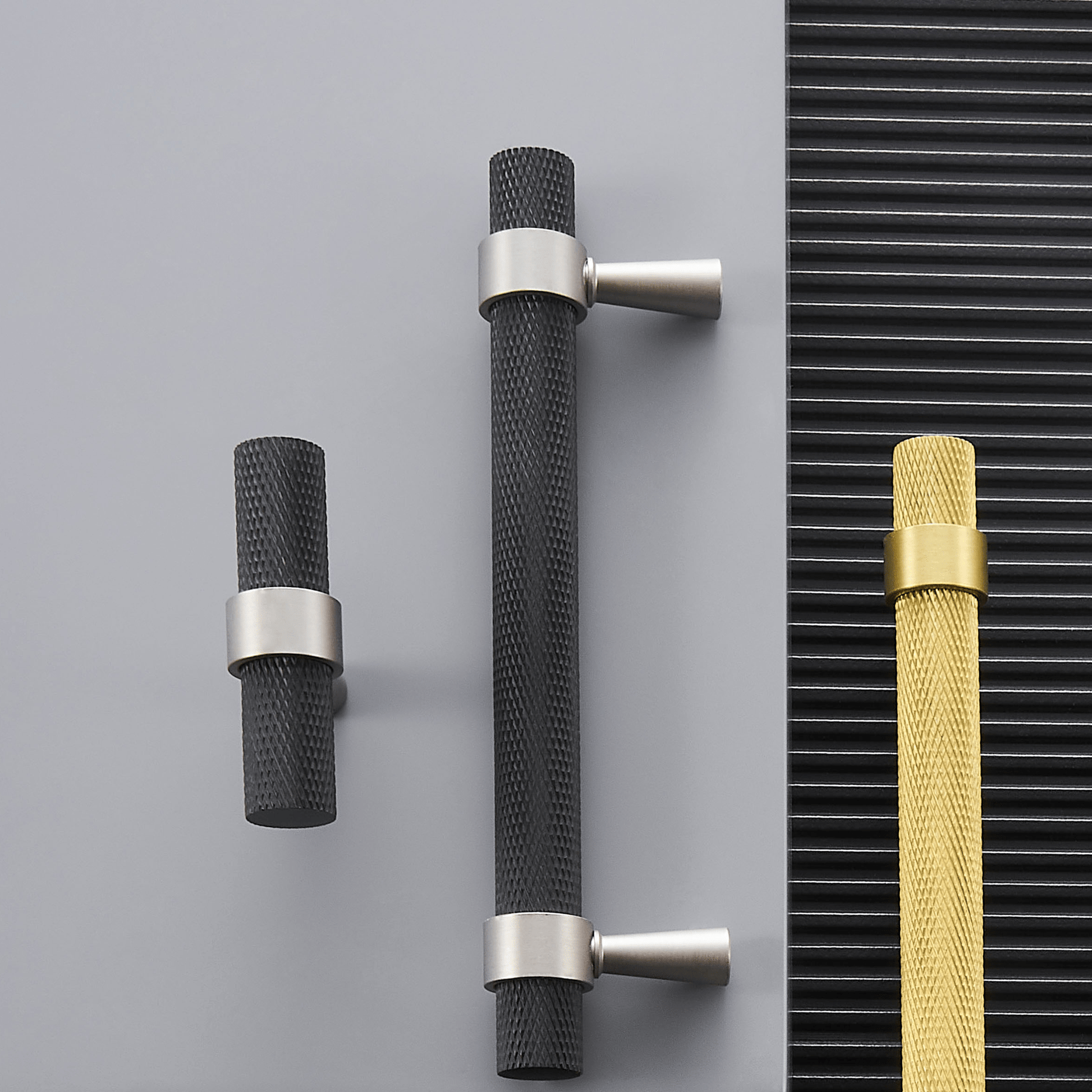 Cabinet Knobs & Handles 50 x 34mm T Bar / Black and Nickel / Solid Brass Bayside Luxe - Mount Eliza Black and Nickel Knurled T Bar Handle