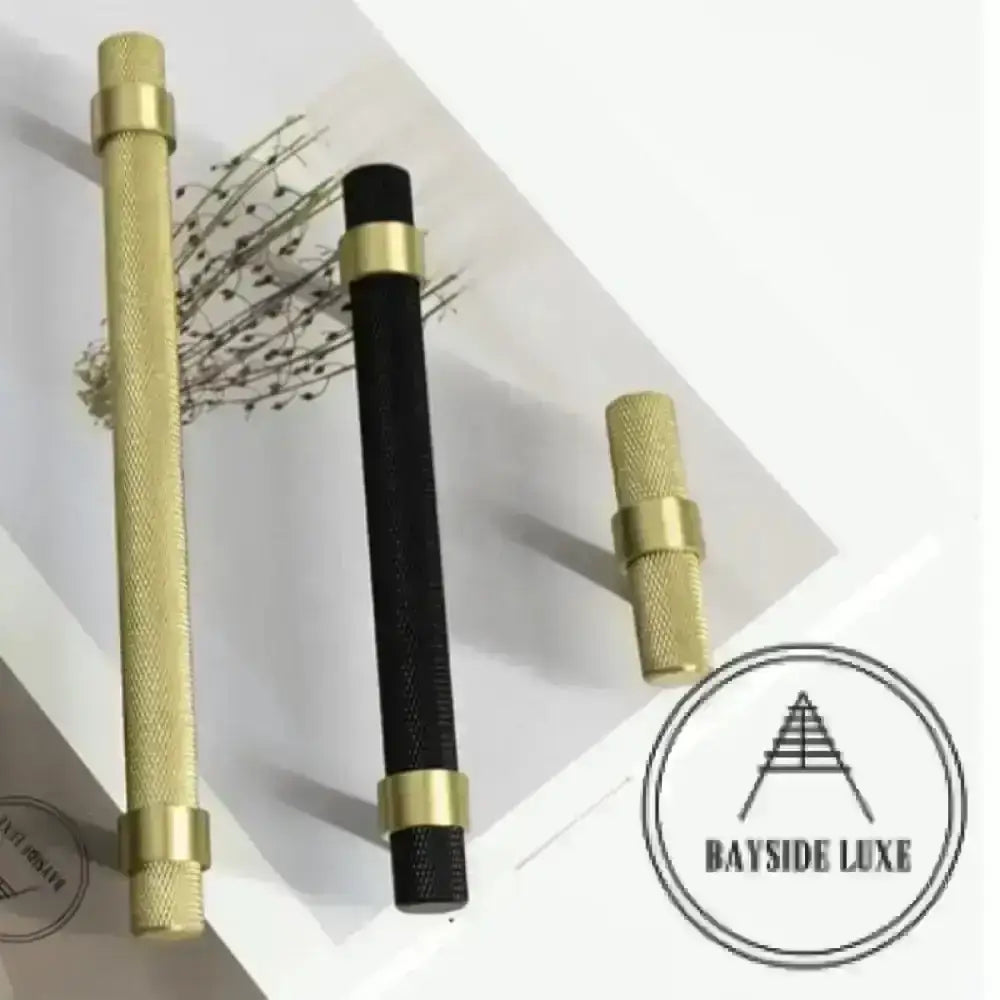 Cabinet Knobs & Handles Bayside Luxe - Mount Eliza Black and Satin Brass Knurled Handles