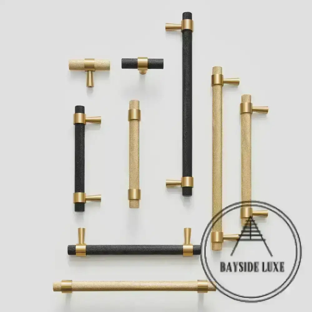 Cabinet Knobs & Handles Bayside Luxe - Mount Eliza Black and Satin Brass Knurled Handles