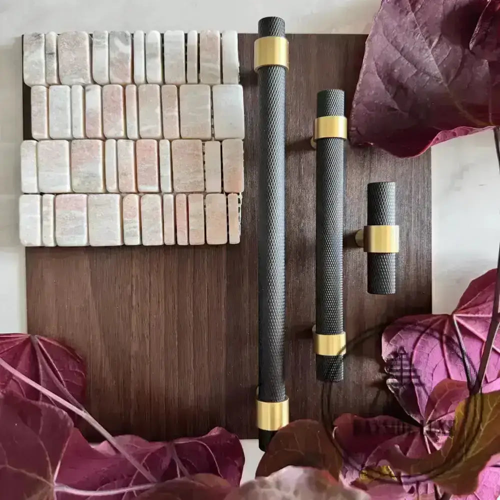 Cabinet Knobs & Handles Bayside Luxe - Mount Eliza Black and Satin Brass Knurled Handles