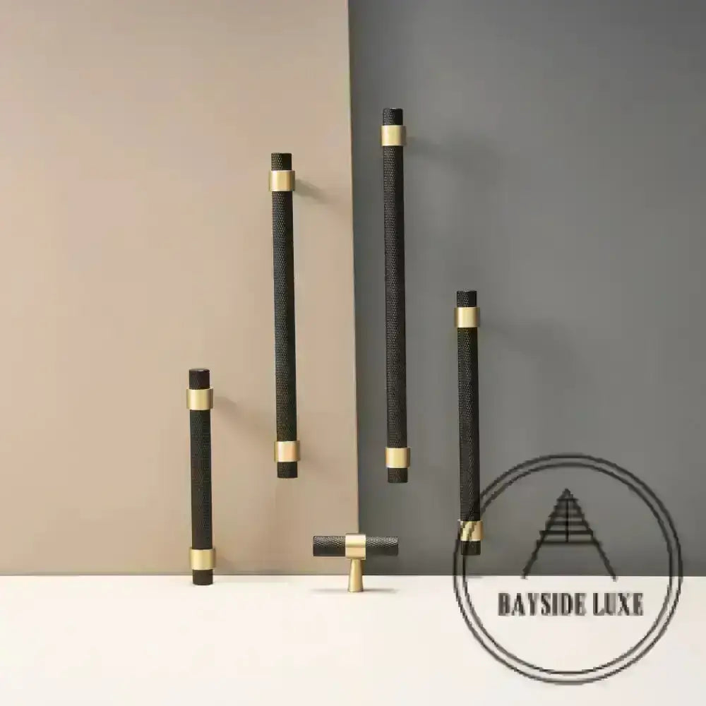 Cabinet Knobs & Handles Bayside Luxe - Mount Eliza Black and Satin Brass Knurled Handles