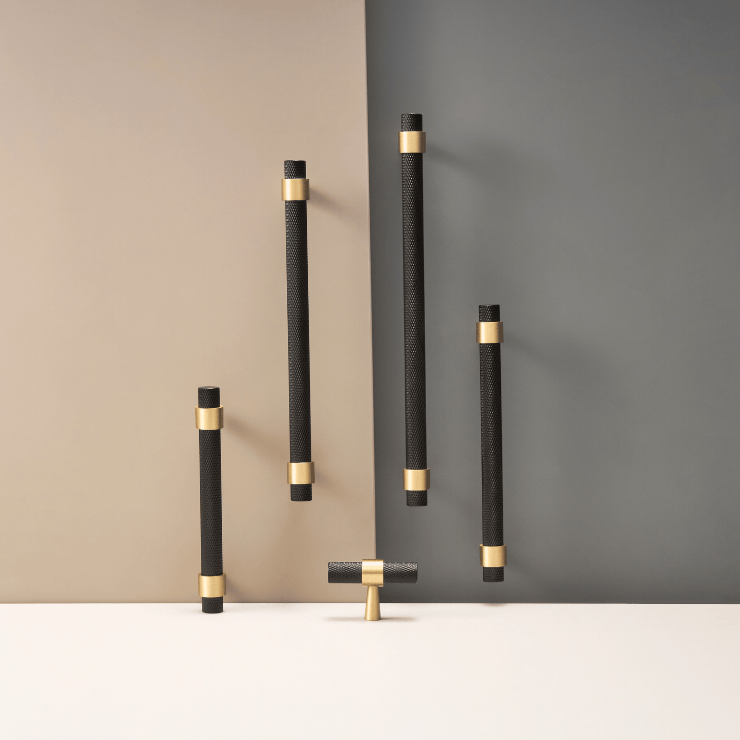 Cabinet Knobs & Handles Bayside Luxe - Mount Eliza Black and Satin Brass Knurled Handles