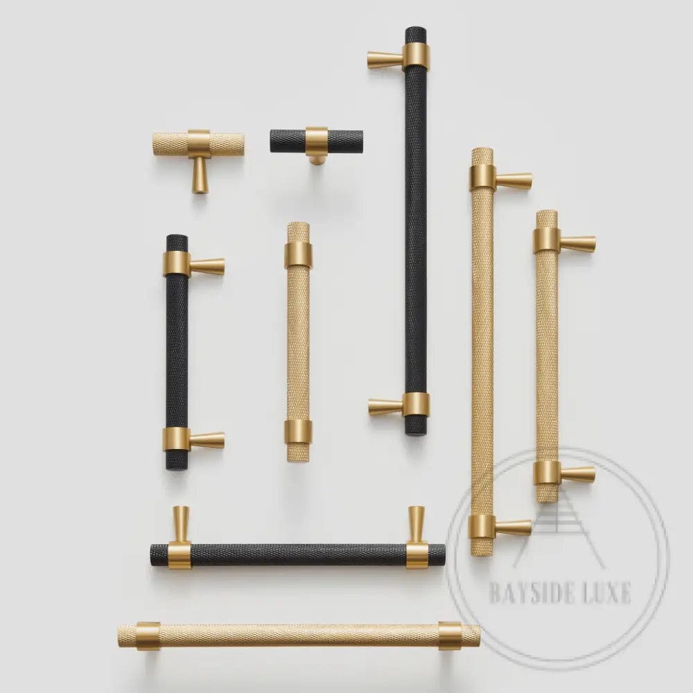 Cabinet Knobs & Handles Bayside Luxe - Mount Eliza Black and Satin Brass Knurled Handles