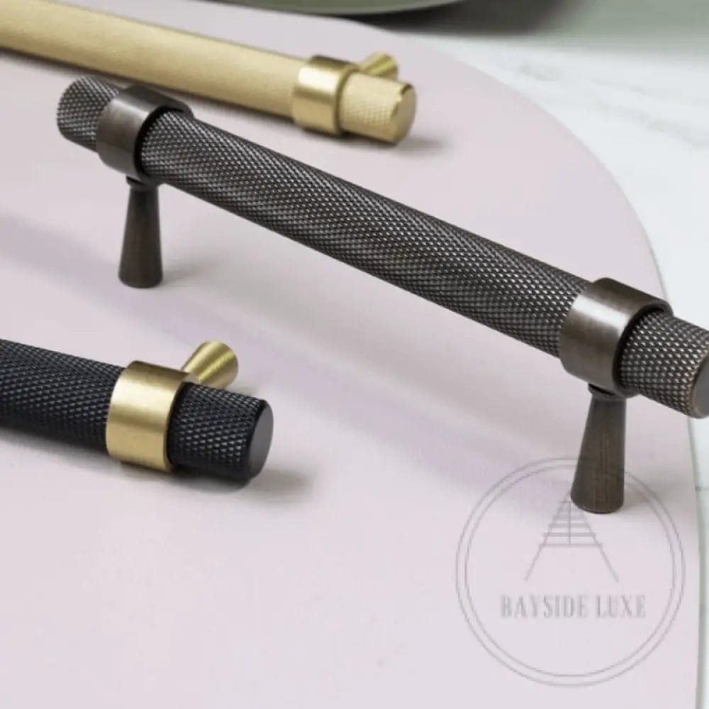 Cabinet Knobs & Handles Bayside Luxe - Mount Eliza Black and Satin Brass Knurled Handles