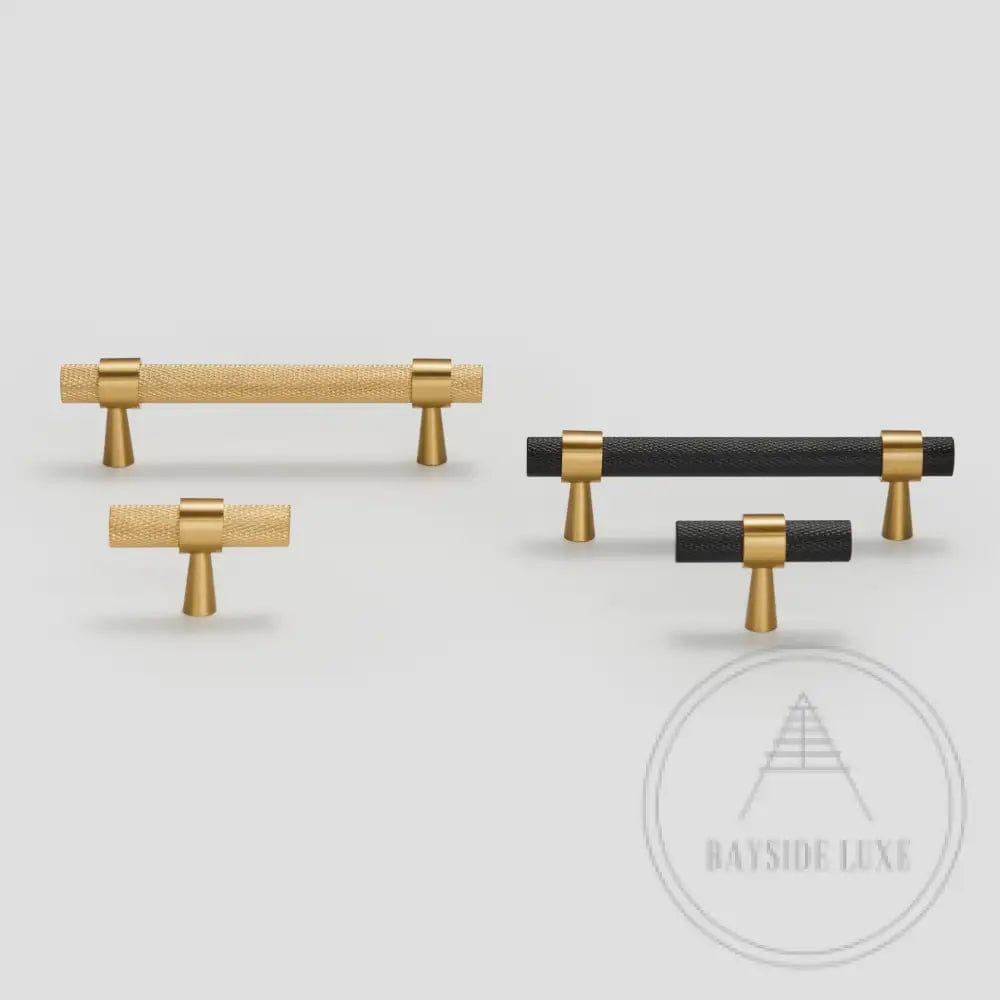 Cabinet Knobs & Handles Bayside Luxe - Mount Eliza Gold Brass Knurled Handles