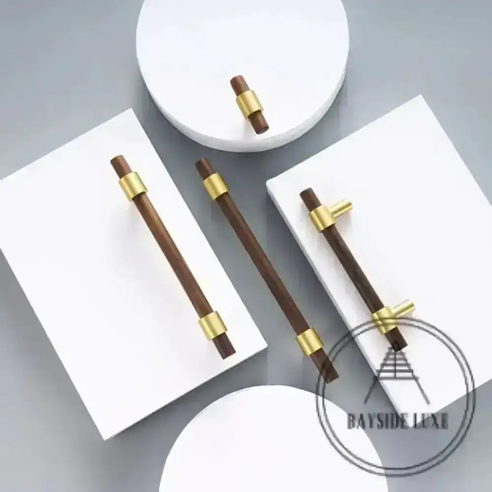 Cabinet Knobs & Handles Bayside Luxe - St Andrews Walnut and Brass Cabinetry Handles