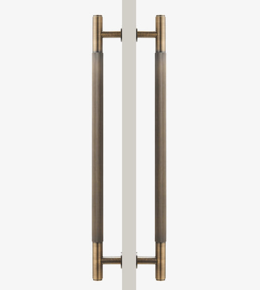 Cabinet Knobs & Handles Bayside Luxe - Toorak Linear Knurled Antique Brass Double Door Handle