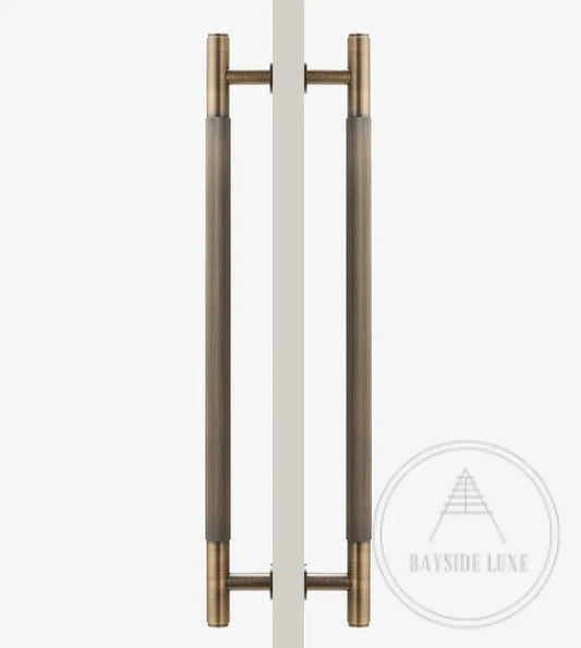 Cabinet Knobs & Handles Bayside Luxe - Toorak Linear Knurled Antique Brass Double Door Handle