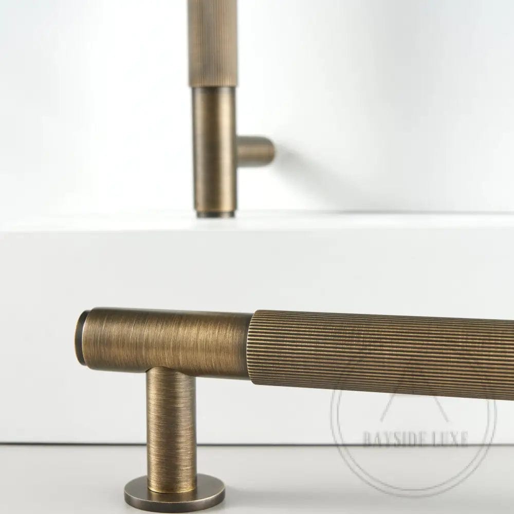 Cabinet Knobs & Handles Bayside Luxe - Toorak Linear Knurled Antique Brass Double Door Handle