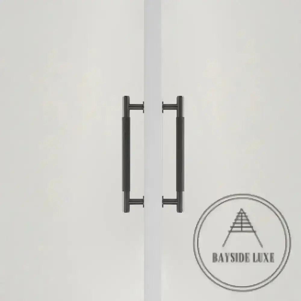 Cabinet Knobs & Handles Bayside Luxe - Toorak Linear Knurled Gunmetal Grey Double Door Handle