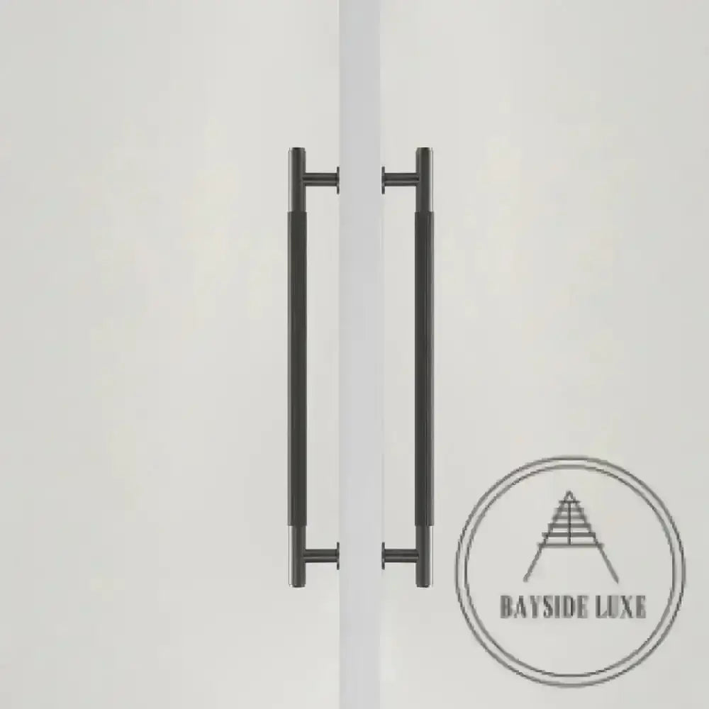 Cabinet Knobs & Handles Bayside Luxe - Toorak Linear Knurled Gunmetal Grey Double Door Handle