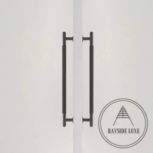 Cabinet Knobs & Handles Bayside Luxe - Toorak Linear Knurled Gunmetal Grey Double Door Handle