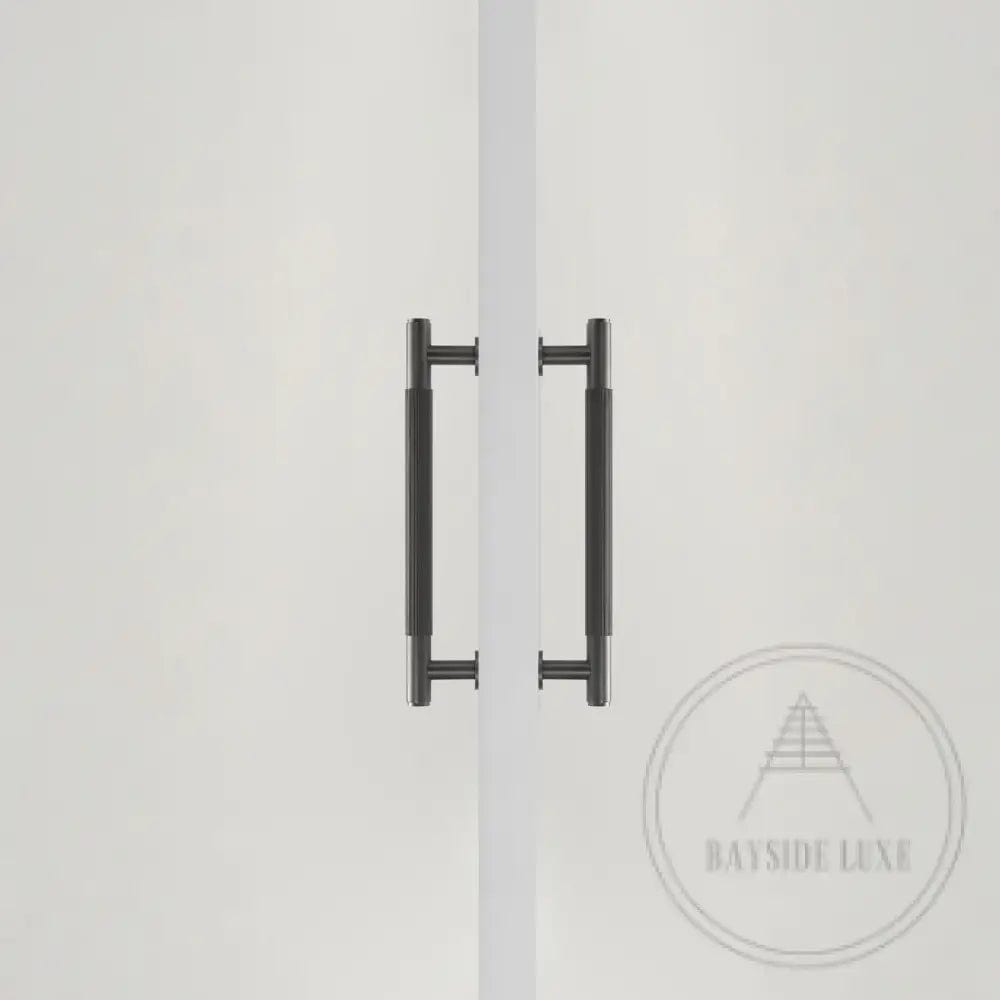 Cabinet Knobs & Handles Bayside Luxe - Toorak Linear Knurled Gunmetal Grey Double Door Handle