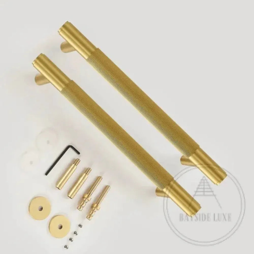 Cabinet Knobs & Handles Bayside Luxe - Toorak Linear Knurled Satin Brass Double Door Handle