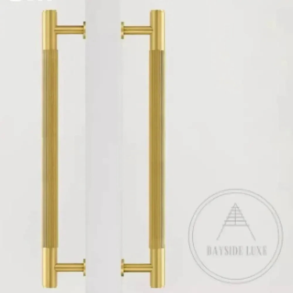 Cabinet Knobs & Handles Bayside Luxe - Toorak Linear Knurled Satin Brass Double Door Handle