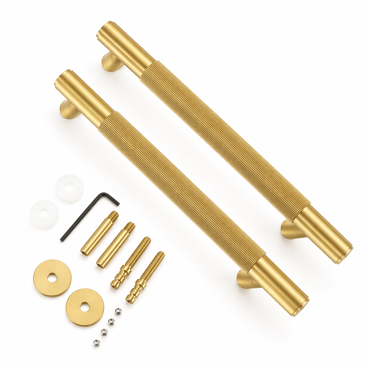 Cabinet Knobs & Handles Bayside Luxe - Toorak Linear Knurled Satin Brass Single Door Handle