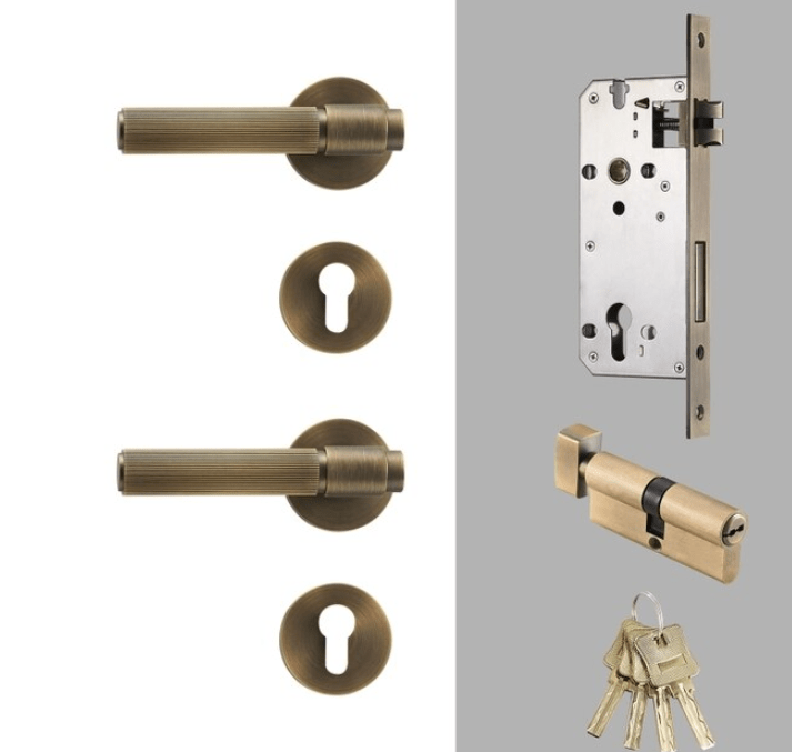 Door Handle Antique Brass / Solid Brass Luxe Doorware - Toorak Door Handles Mortice Lock Set - Antique Brass