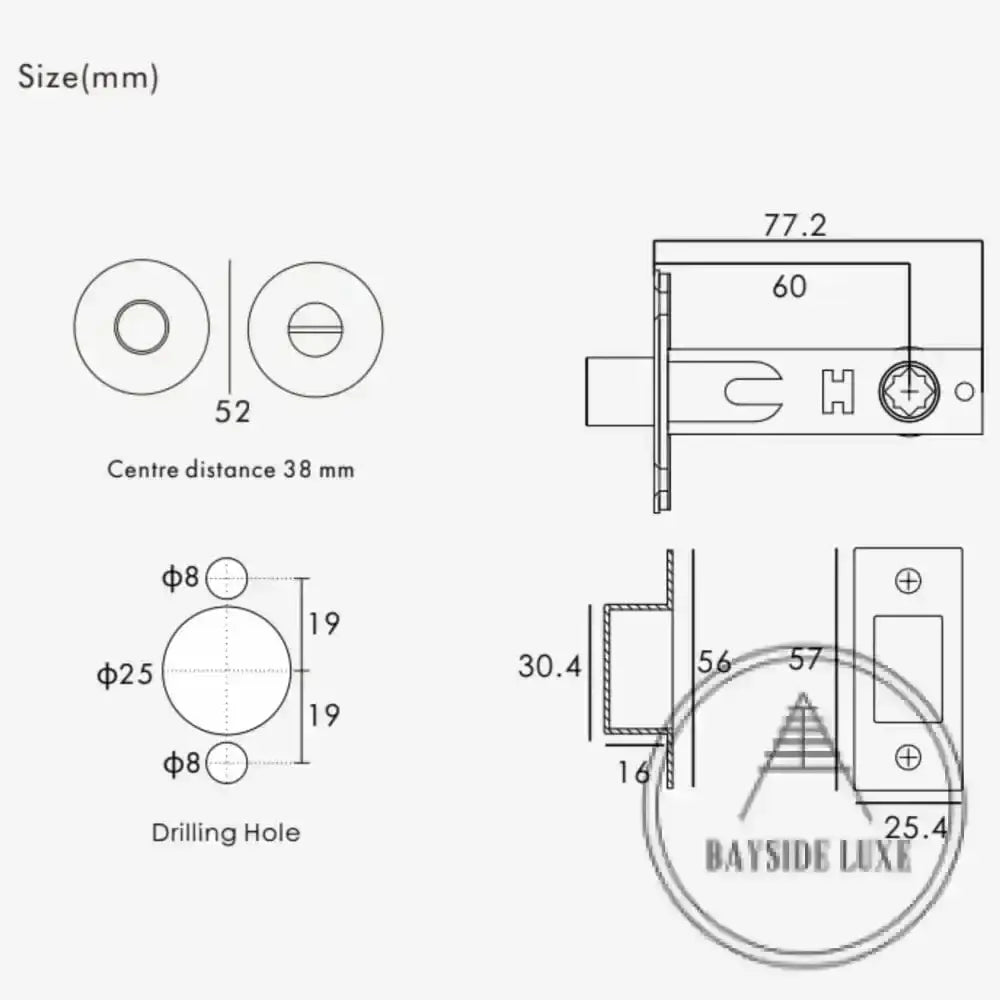 Door Handle Bayside Luxe - Satin Brass Cross Knurled Dead Bolt Thumb Turn Lock