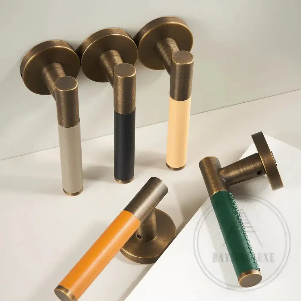 Door Handle Luxe Doorware - Flemington Leather Bound Antique Brass - Black