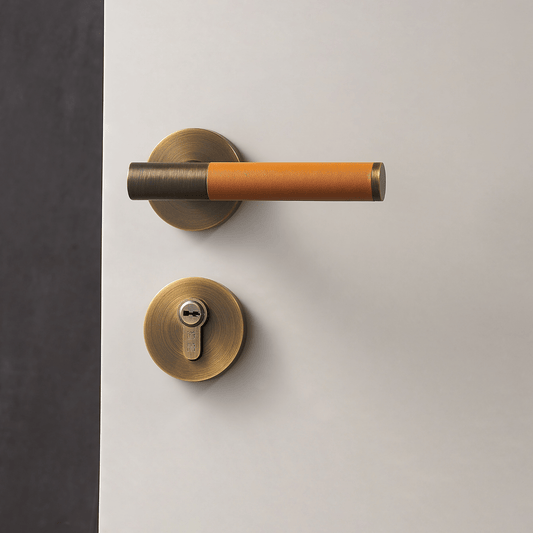 Door Handle Luxe Doorware - Flemington Leather Bound Antique Brass - Burnt Orange
