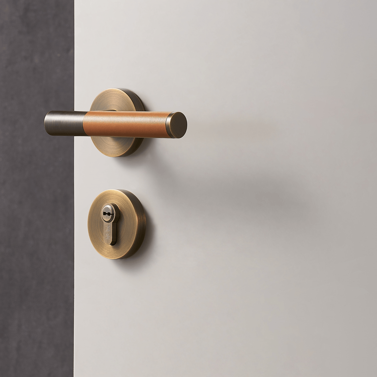 Door Handle Luxe Doorware - Flemington Leather Bound Antique Brass - Burnt Orange