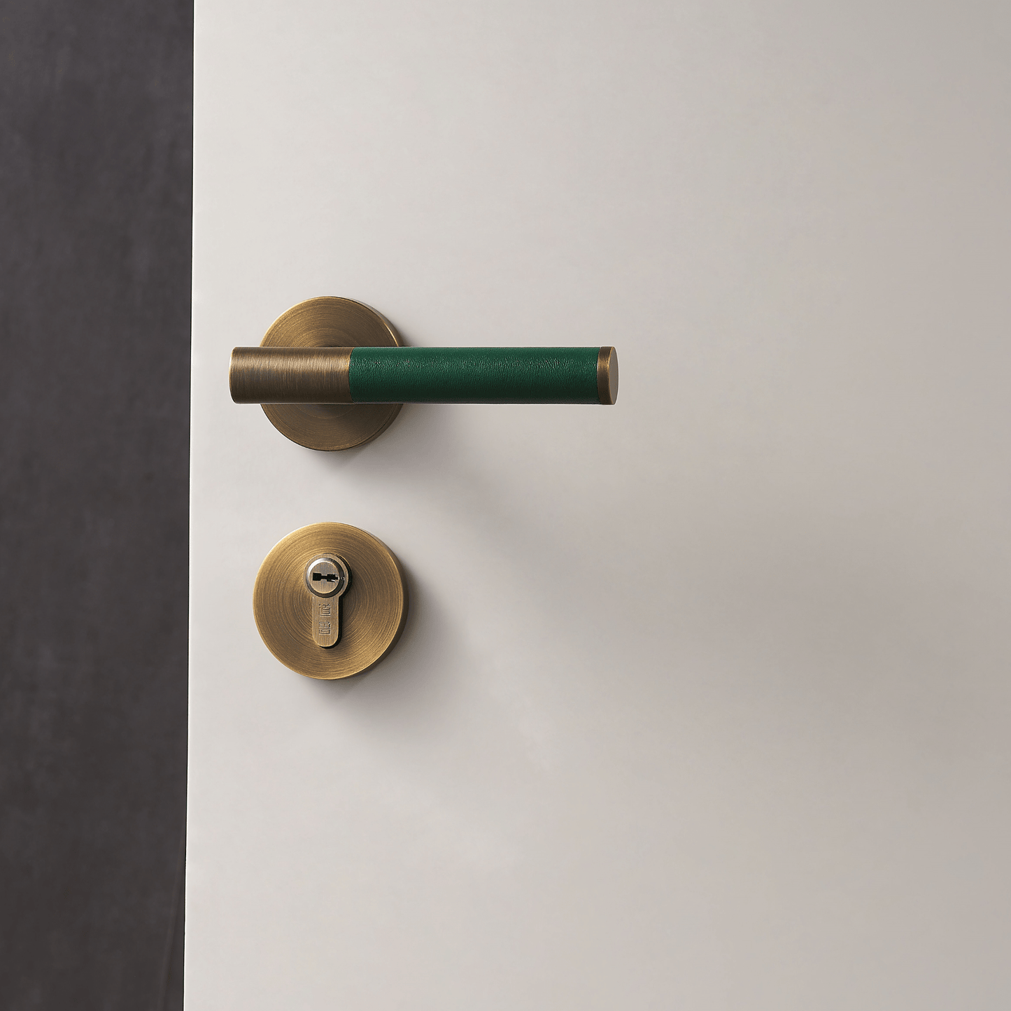 Door Handle Luxe Doorware - Flemington Leather Bound Antique Brass - Forest Green