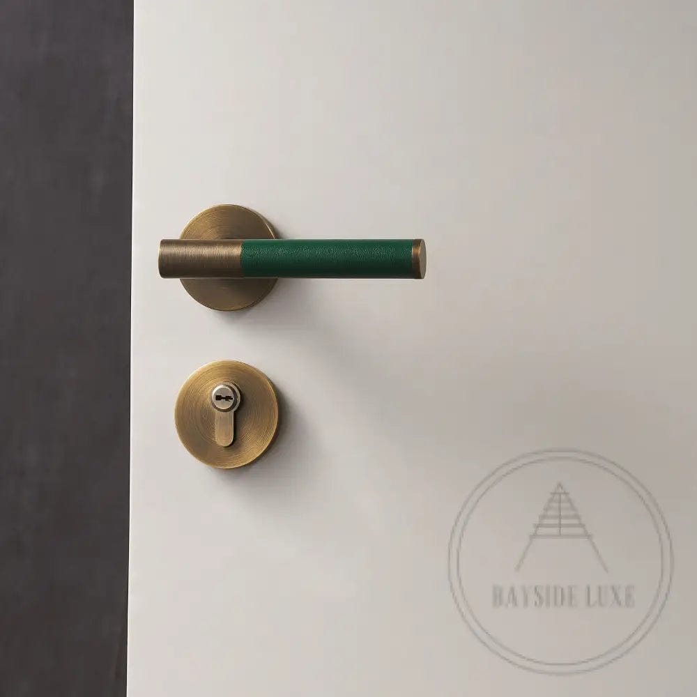 Door Handle Luxe Doorware - Flemington Leather Bound Antique Brass - Forest Green