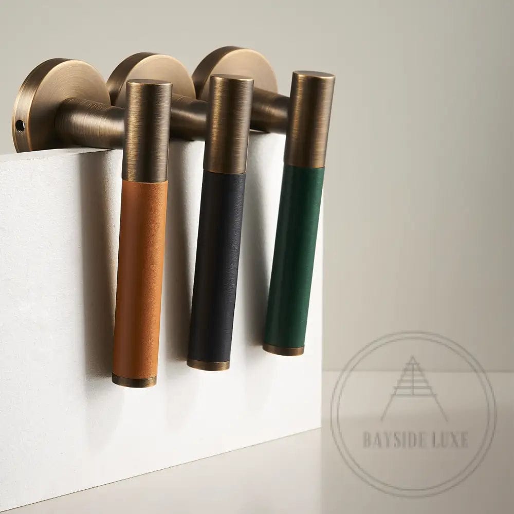 Door Handle Luxe Doorware - Flemington Leather Bound Antique Brass - Forest Green